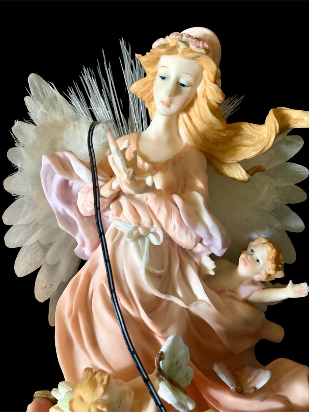 Set of 3 Vintage Ceramic Fiber optic Angels 24, 18, 16 inches tall.